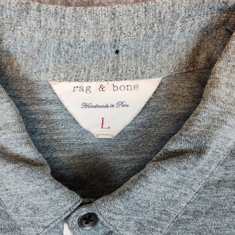 Rag and Bone Polo Shirt Men L Grey Short Sleeve Embroidered Casual Designer Top - Picture 3 of 11